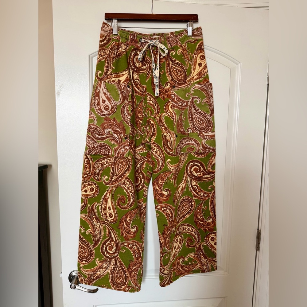 NWOT We the Free Jet Set Green Paisley Knit Pull On Pants - Picture 4 of 7